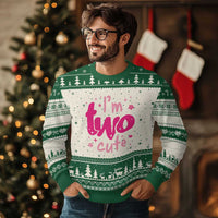 Two Birthday Girl Ugly Christmas Sweater Pink 2nd Bday Im Two Cute
