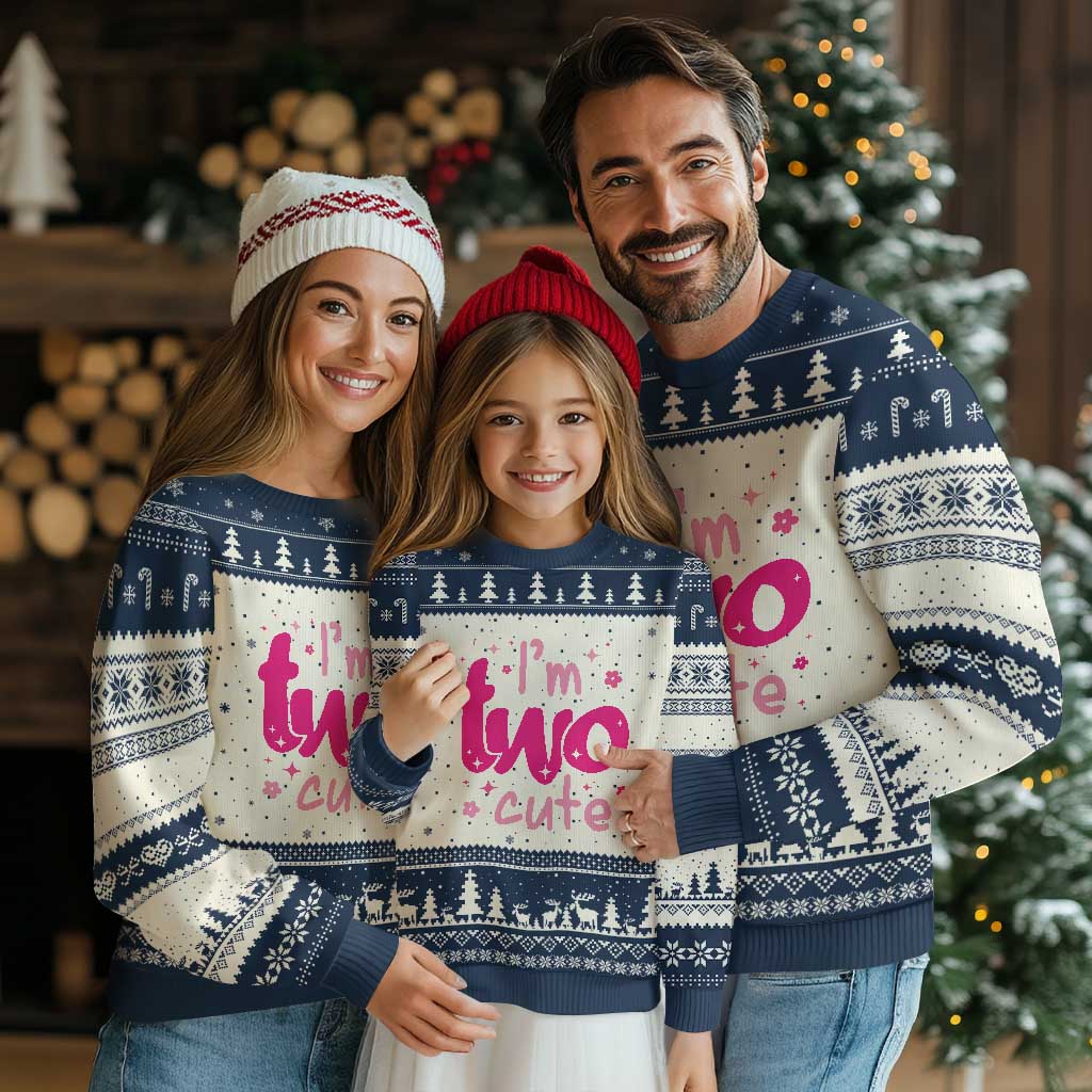 Two Birthday Girl Ugly Christmas Sweater Pink 2nd Bday Im Two Cute