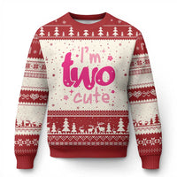 Two Birthday Girl Ugly Christmas Sweater Pink 2nd Bday Im Two Cute