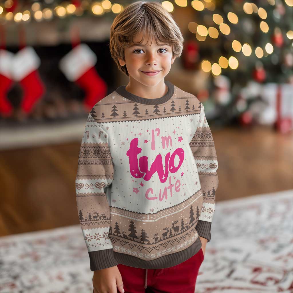 Two Birthday Girl Ugly Christmas Sweater Pink 2nd Bday Im Two Cute