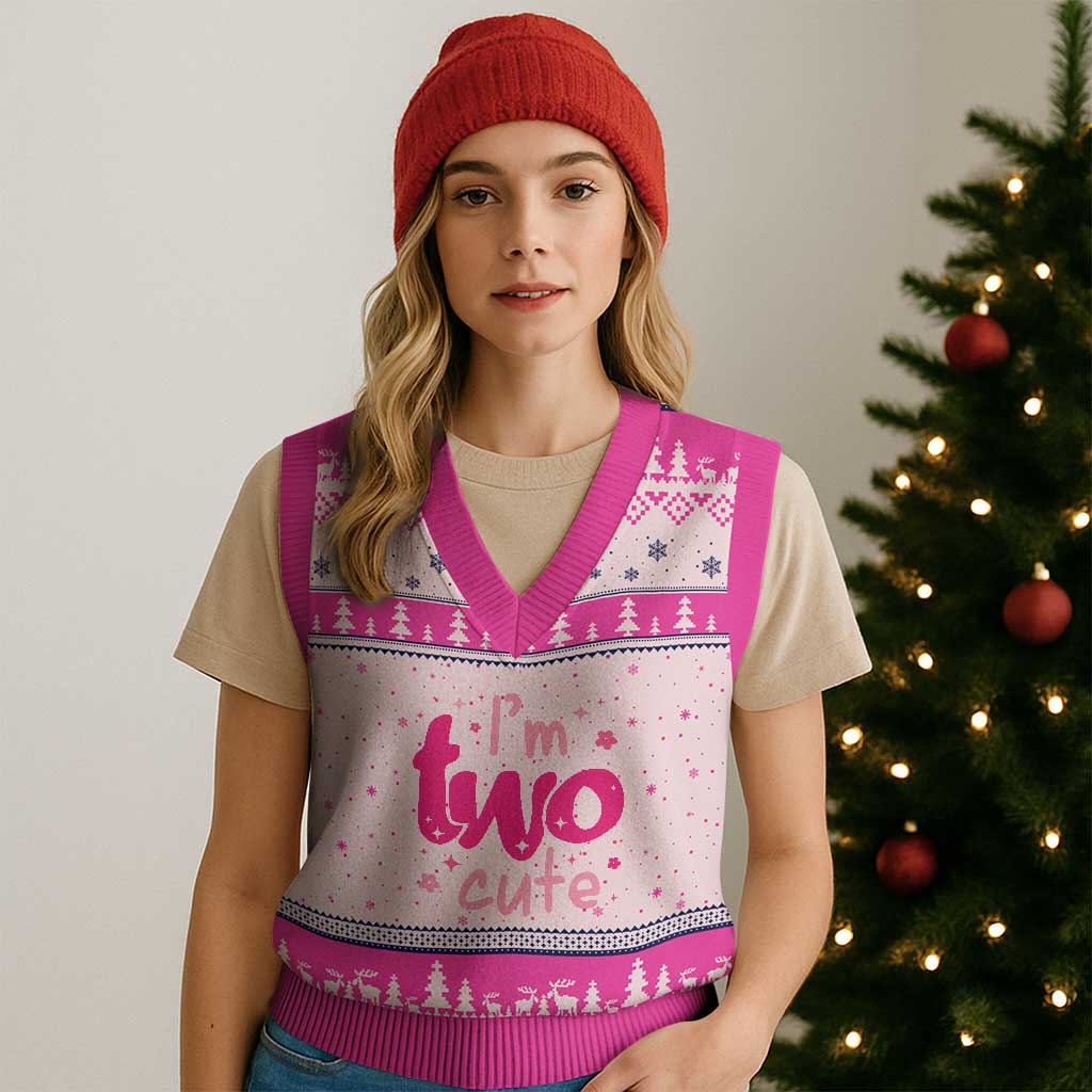 Two Birthday Girl V-Neck Knit Sweater Vest Pink 2nd Bday Im Two Cute