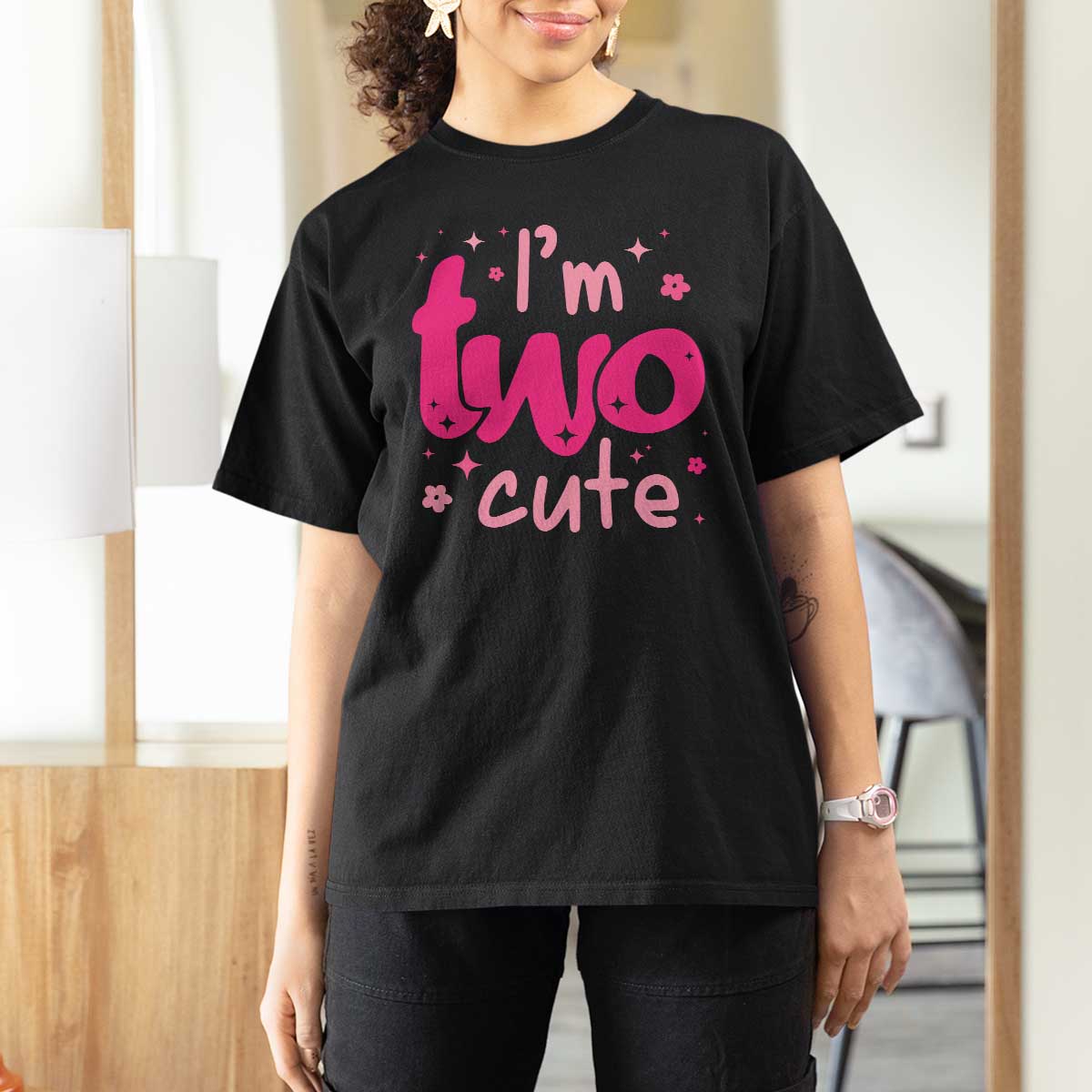 Two Birthday Girl T Shirt For Women Pink 2nd Bday Im Two Cute