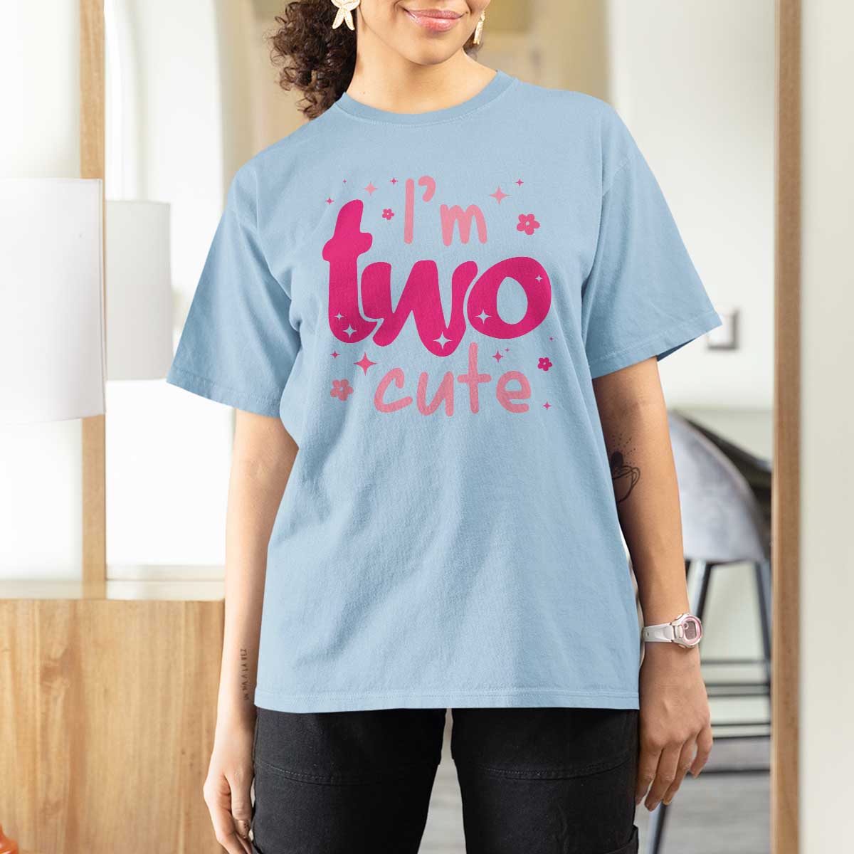 Two Birthday Girl T Shirt For Women Pink 2nd Bday Im Two Cute