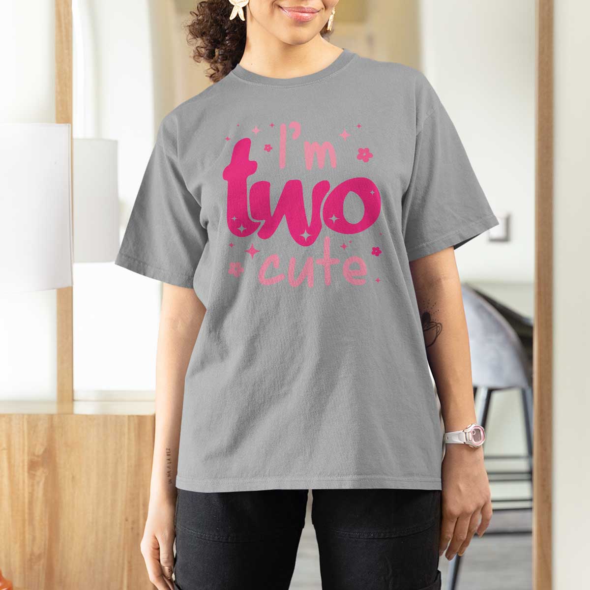 Two Birthday Girl T Shirt For Women Pink 2nd Bday Im Two Cute