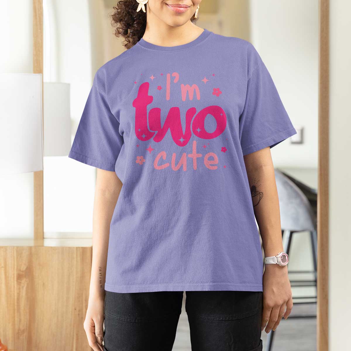 Two Birthday Girl T Shirt For Women Pink 2nd Bday Im Two Cute