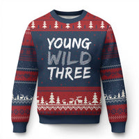 Toddler 3rd Birthday Ugly Christmas Sweater Young Wild And Three - Wonder Print Shop