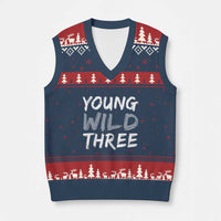 Toddler 3rd Birthday V-Neck Knit Sweater Vest Young Wild And Three - Wonder Print Shop