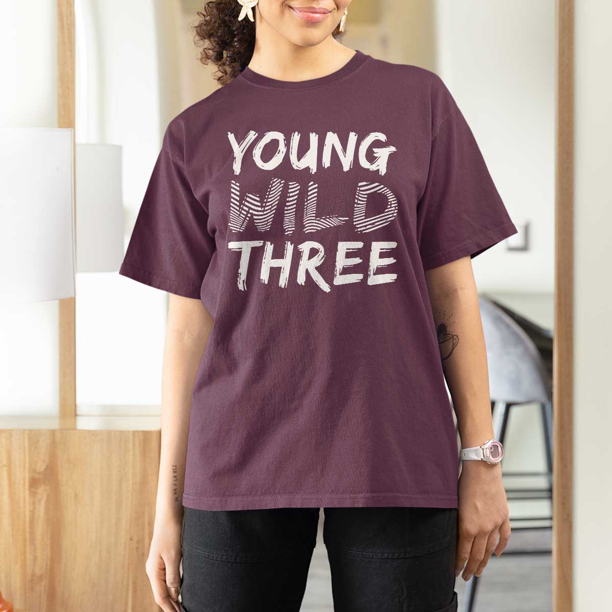 Toddler 3rd Birthday T Shirt For Women Young Wild And Three - Wonder Print Shop