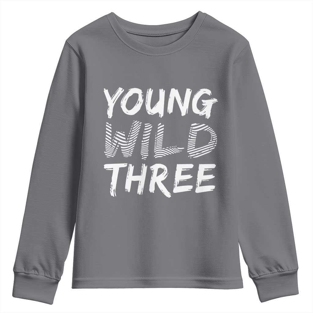 Toddler 3rd Birthday Youth Sweatshirt Young Wild And Three - Wonder Print Shop