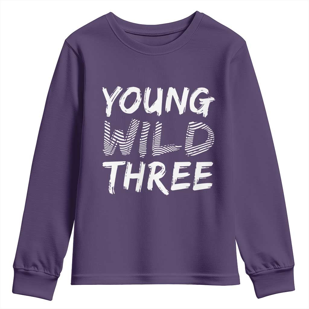 Toddler 3rd Birthday Youth Sweatshirt Young Wild And Three - Wonder Print Shop