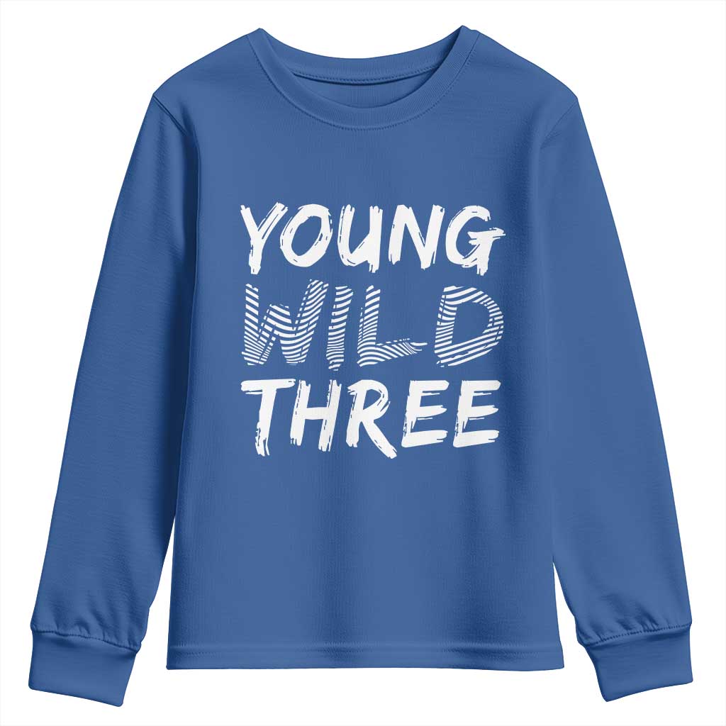 Toddler 3rd Birthday Youth Sweatshirt Young Wild And Three - Wonder Print Shop