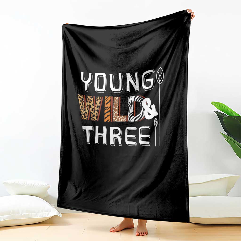 3rd Birthday Throw Blanket Young Wild And Three Safari Zoo Party