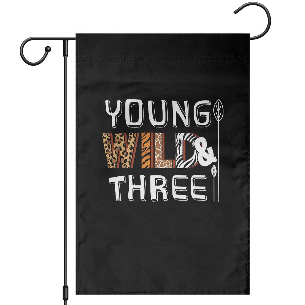 3rd Birthday Garden Flag Young Wild And Three Safari Zoo Party
