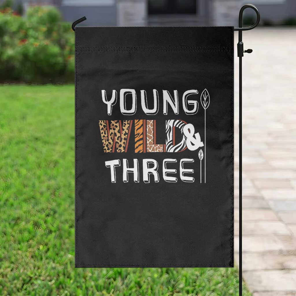 3rd Birthday Garden Flag Young Wild And Three Safari Zoo Party