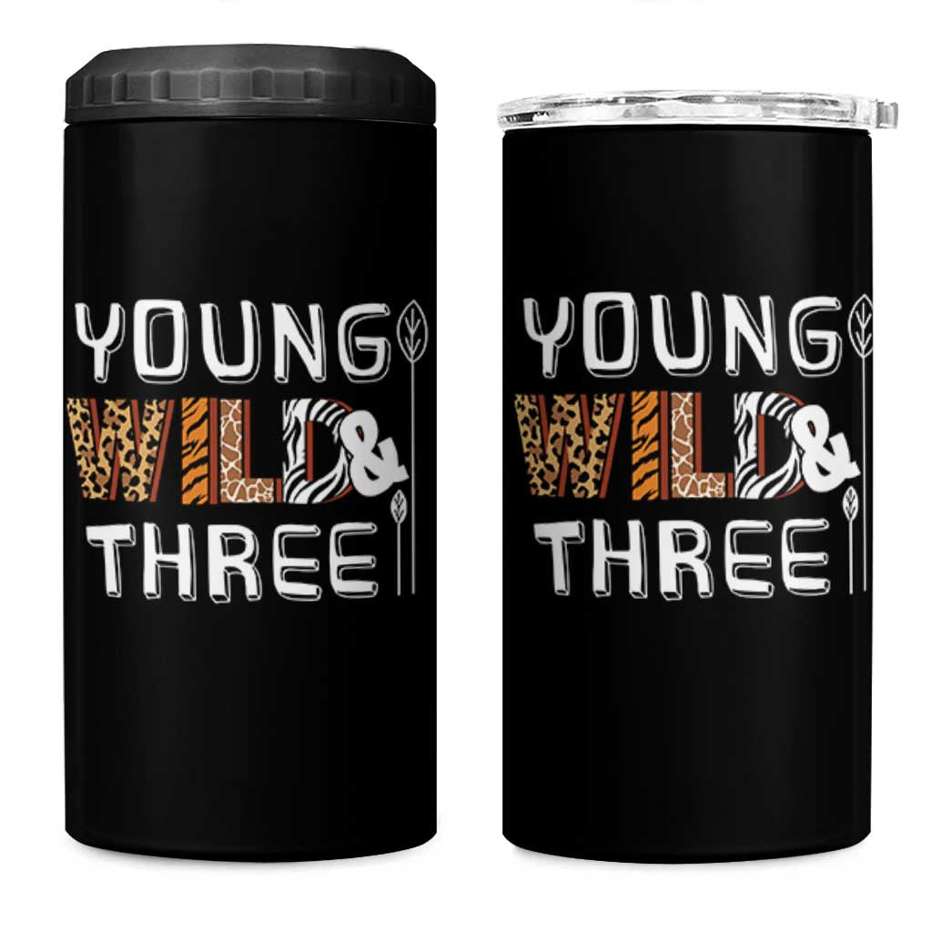 3rd Birthday 4 in 1 Can Cooler Tumbler Young Wild And Three Safari Zoo Party