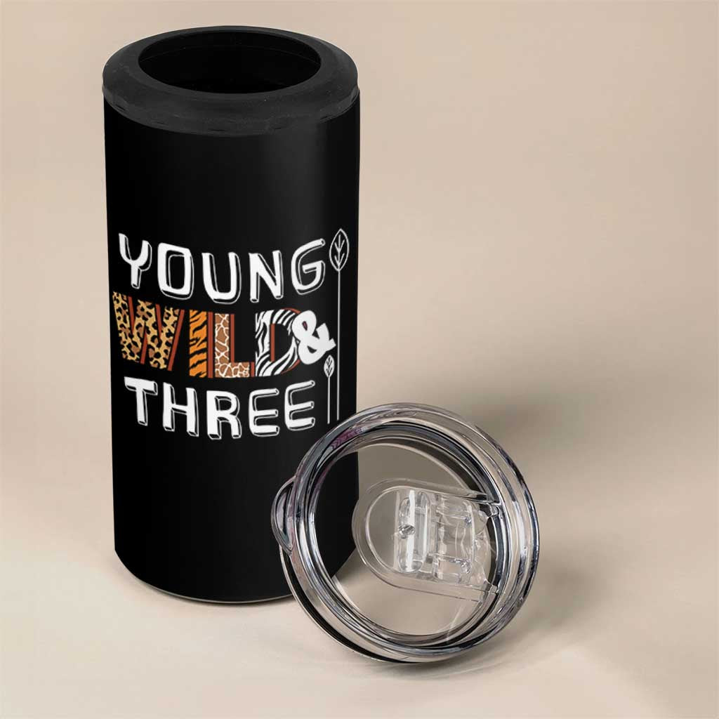 3rd Birthday 4 in 1 Can Cooler Tumbler Young Wild And Three Safari Zoo Party