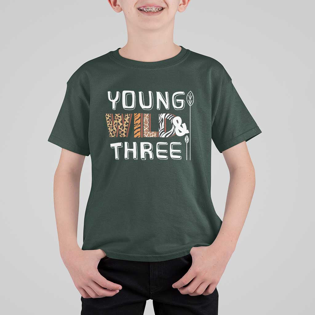 3rd Birthday T Shirt For Kid Young Wild And Three Safari Zoo Party