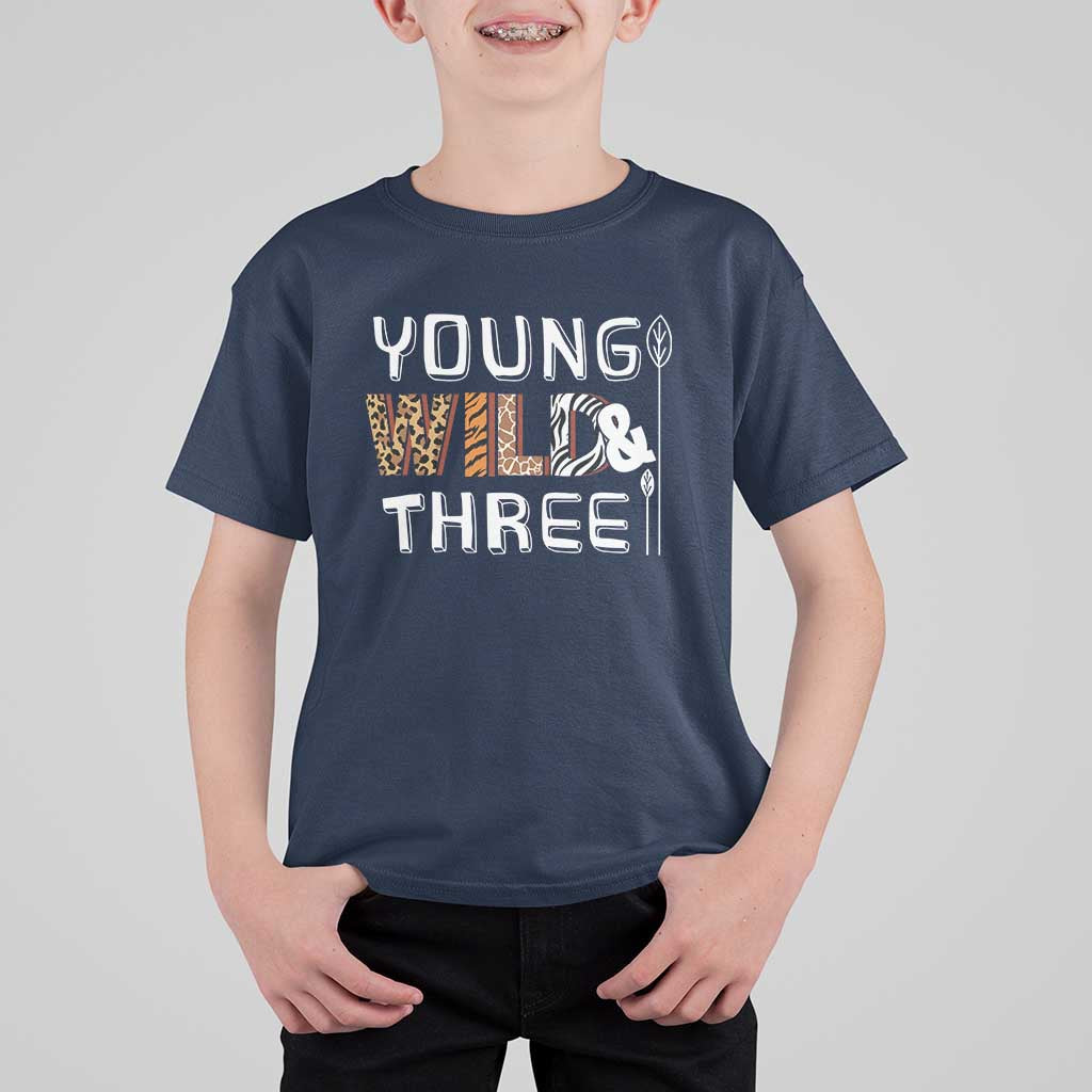 3rd Birthday T Shirt For Kid Young Wild And Three Safari Zoo Party