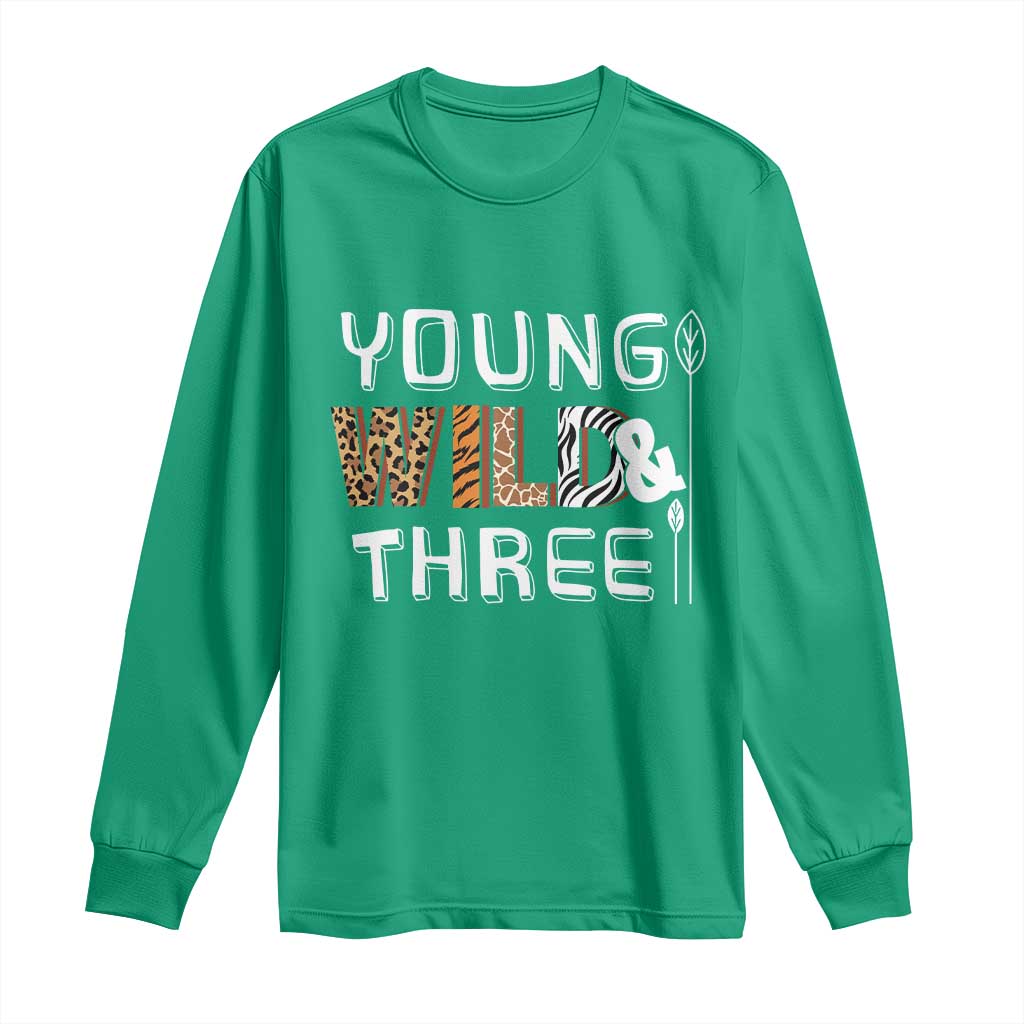 3rd Birthday Long Sleeve Shirt Young Wild And Three Safari Zoo Party