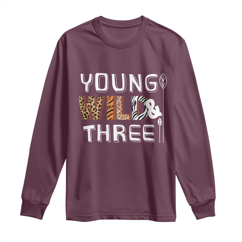 3rd Birthday Long Sleeve Shirt Young Wild And Three Safari Zoo Party