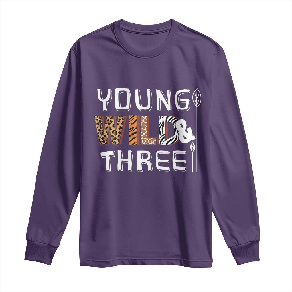 3rd Birthday Long Sleeve Shirt Young Wild And Three Safari Zoo Party