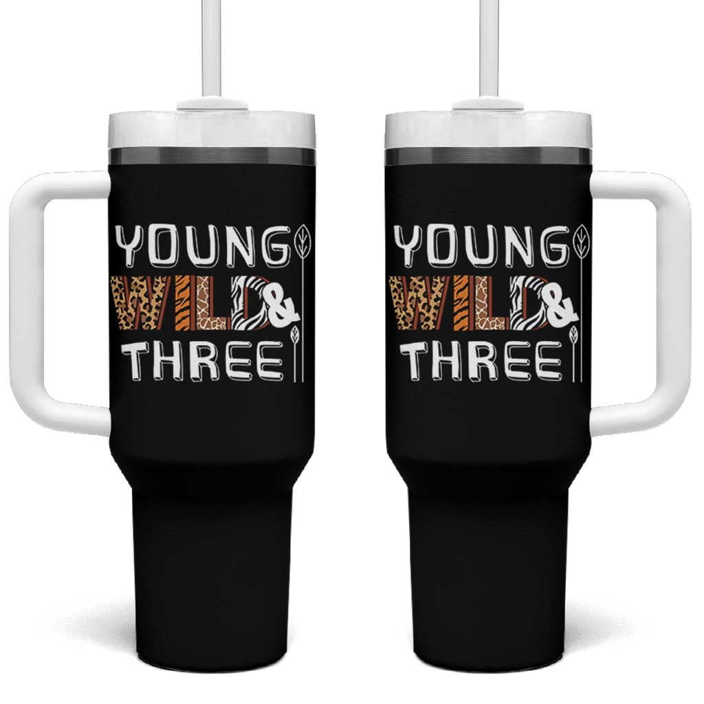 3rd Birthday Tumbler With Handle Young Wild And Three Safari Zoo Party