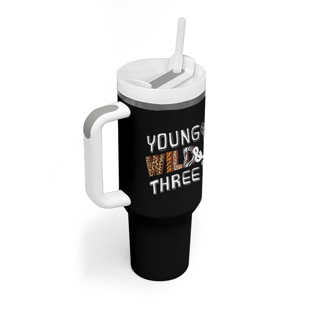 3rd Birthday Tumbler With Handle Young Wild And Three Safari Zoo Party