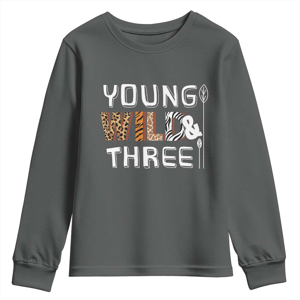 3rd Birthday Youth Sweatshirt Young Wild And Three Safari Zoo Party