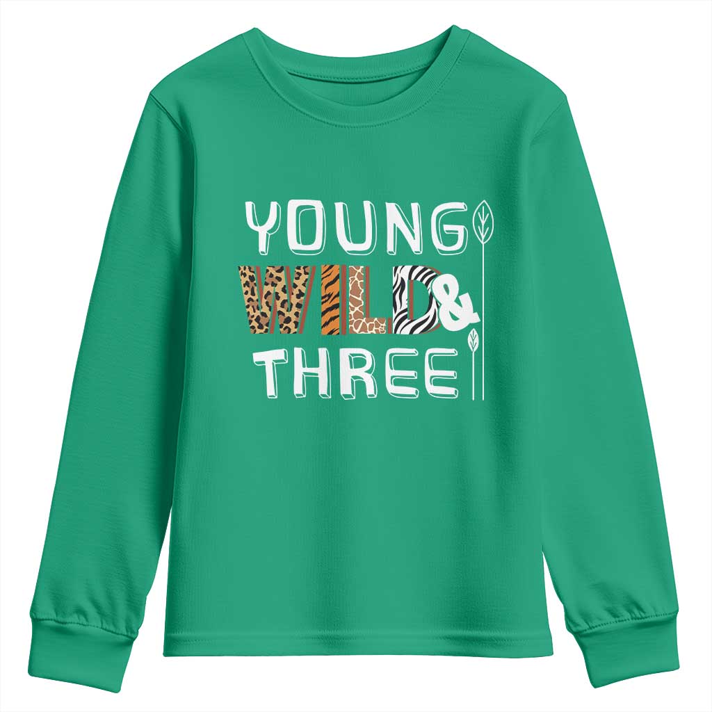 3rd Birthday Youth Sweatshirt Young Wild And Three Safari Zoo Party