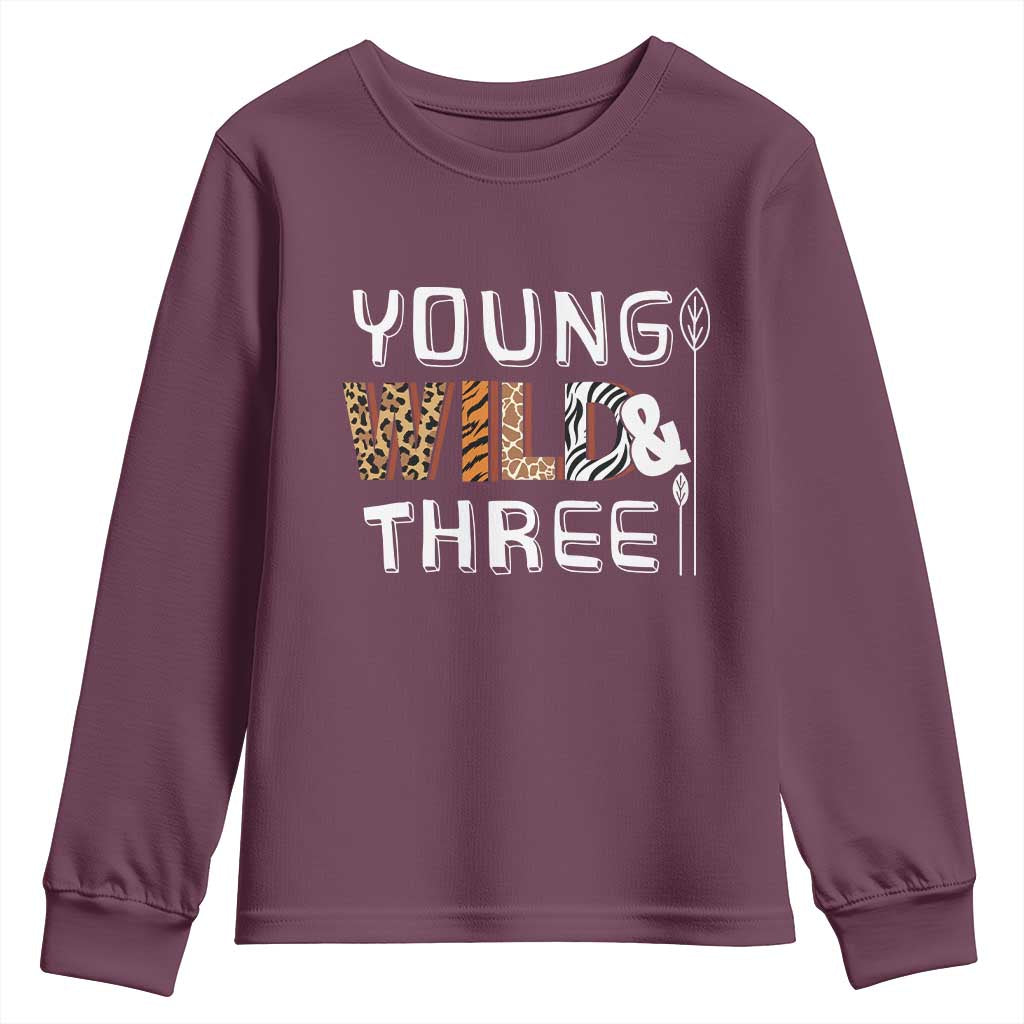 3rd Birthday Youth Sweatshirt Young Wild And Three Safari Zoo Party
