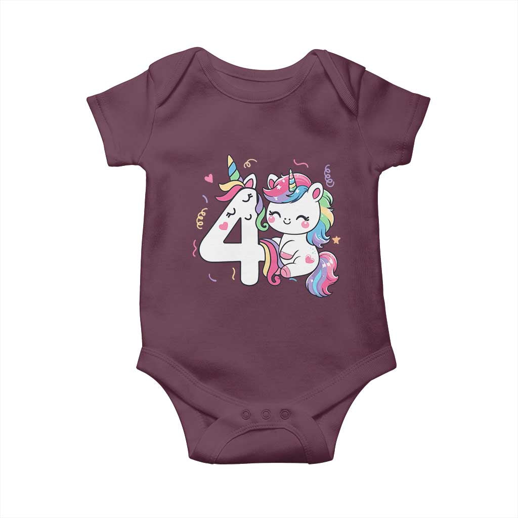 Unicorn 4th Birthday Baby Onesie 4 Years Old Birthday Outfit