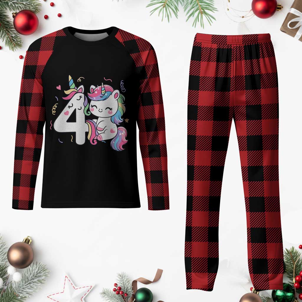 Unicorn 4th Birthday Plaid Pajama Set 4 Years Old Birthday Outfit