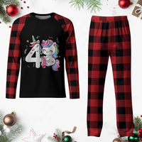 Unicorn 4th Birthday Plaid Pajama Set 4 Years Old Birthday Outfit