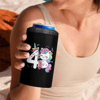 Unicorn 4th Birthday 4 in 1 Can Cooler Tumbler 4 Years Old Birthday Outfit