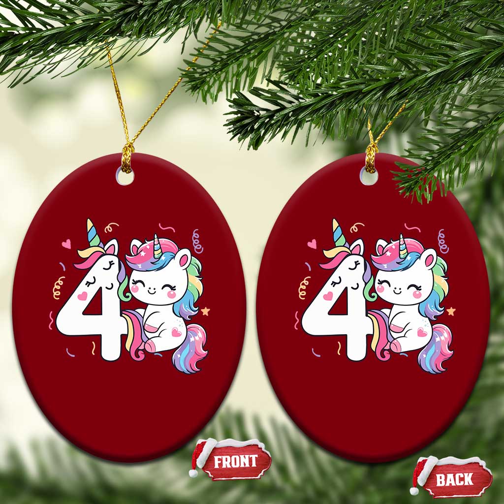 Unicorn 4th Birthday Ceramic Ornament 4 Years Old Birthday Outfit