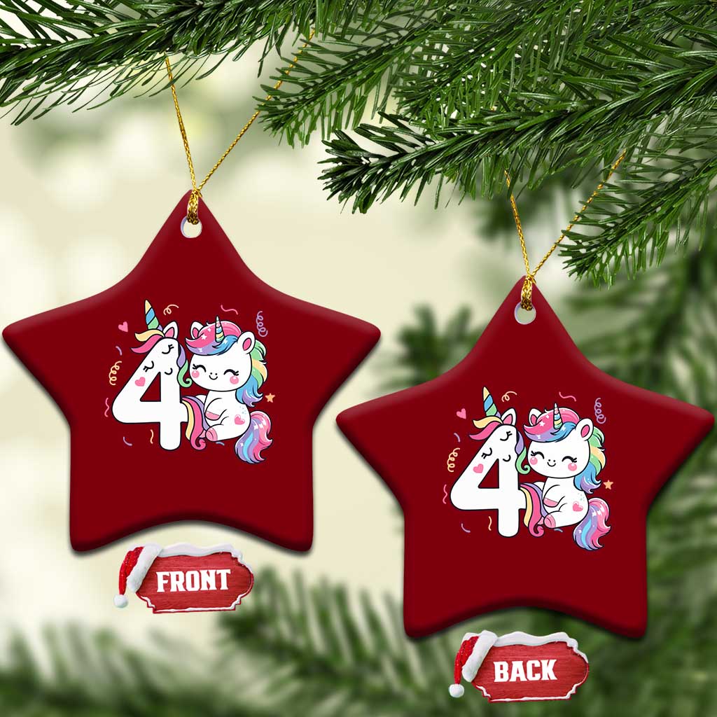 Unicorn 4th Birthday Ceramic Ornament 4 Years Old Birthday Outfit