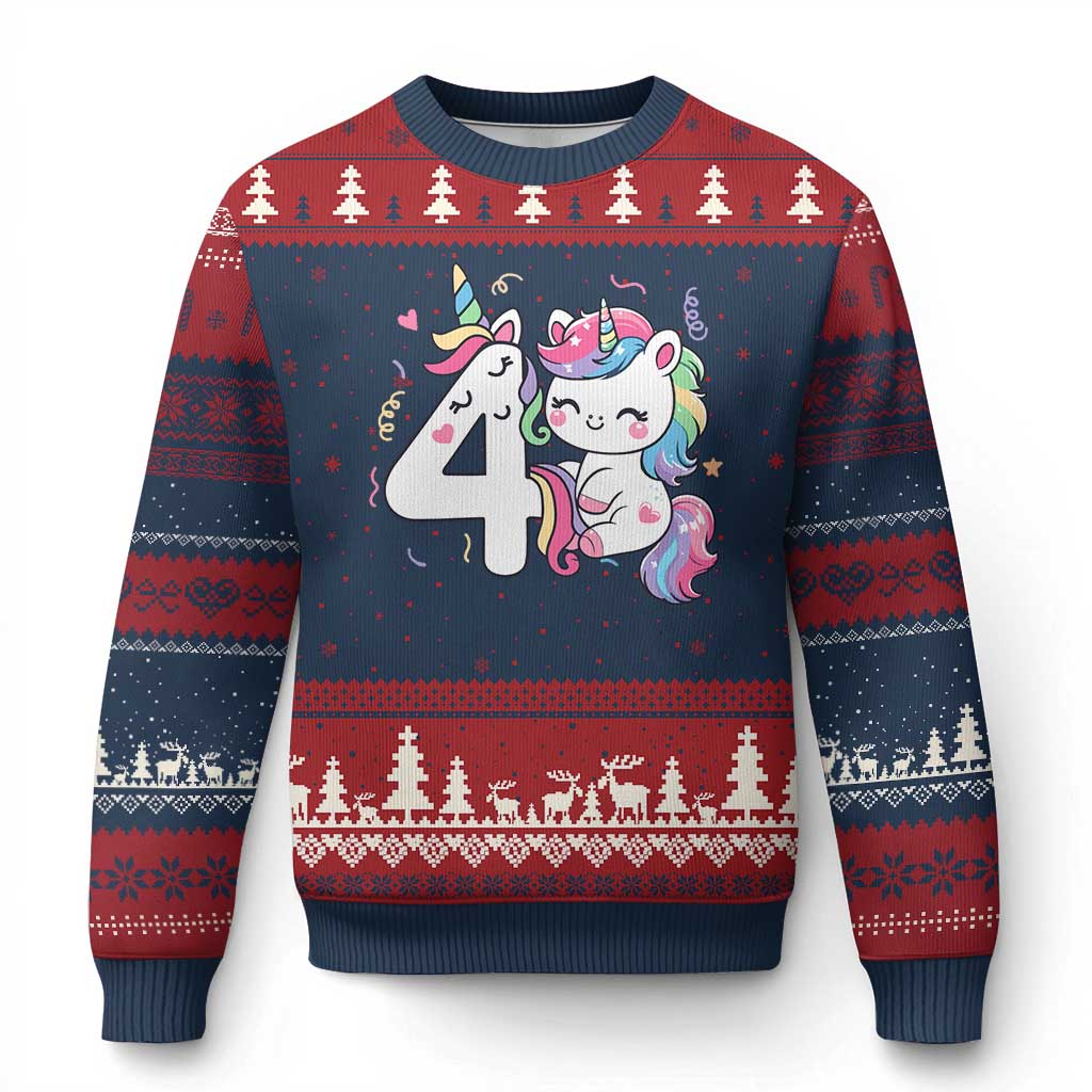Unicorn 4th Birthday Ugly Christmas Sweater 4 Years Old Birthday Outfit