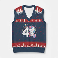 Unicorn 4th Birthday V-Neck Knit Sweater Vest 4 Years Old Birthday Outfit