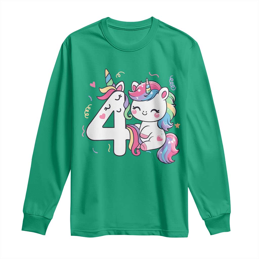 Unicorn 4th Birthday Long Sleeve Shirt 4 Years Old Birthday Outfit