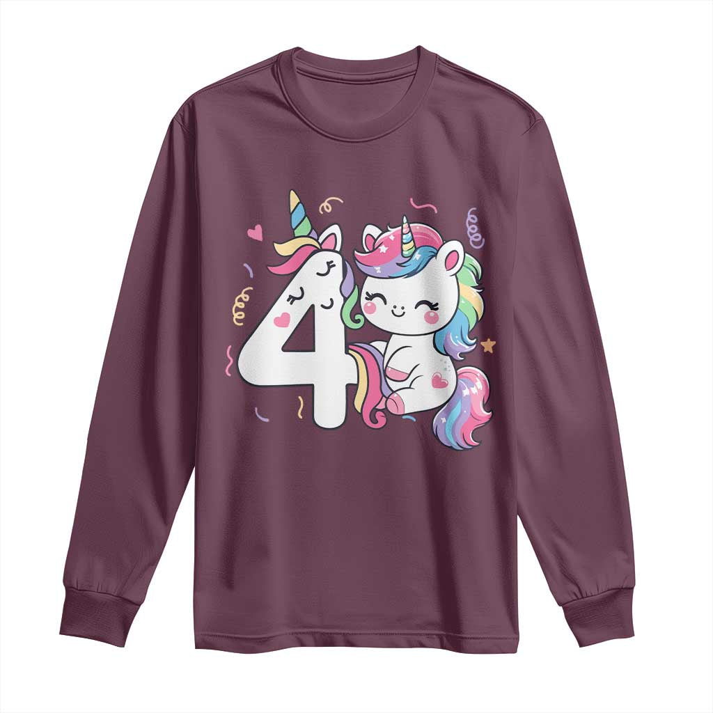 Unicorn 4th Birthday Long Sleeve Shirt 4 Years Old Birthday Outfit
