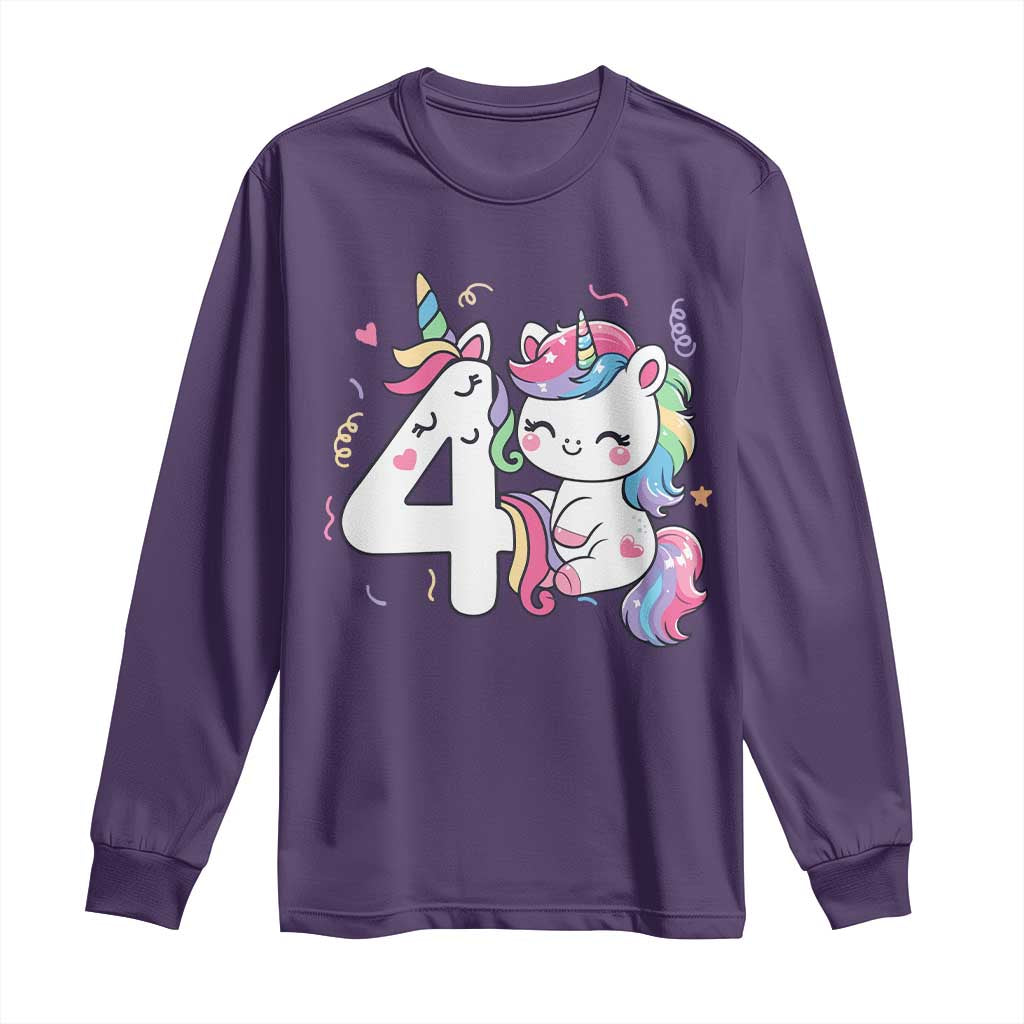 Unicorn 4th Birthday Long Sleeve Shirt 4 Years Old Birthday Outfit