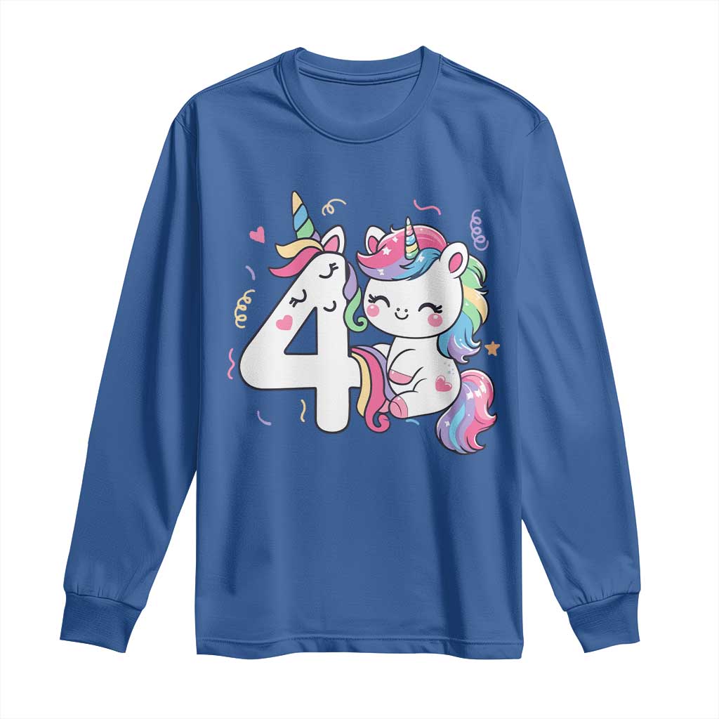 Unicorn 4th Birthday Long Sleeve Shirt 4 Years Old Birthday Outfit
