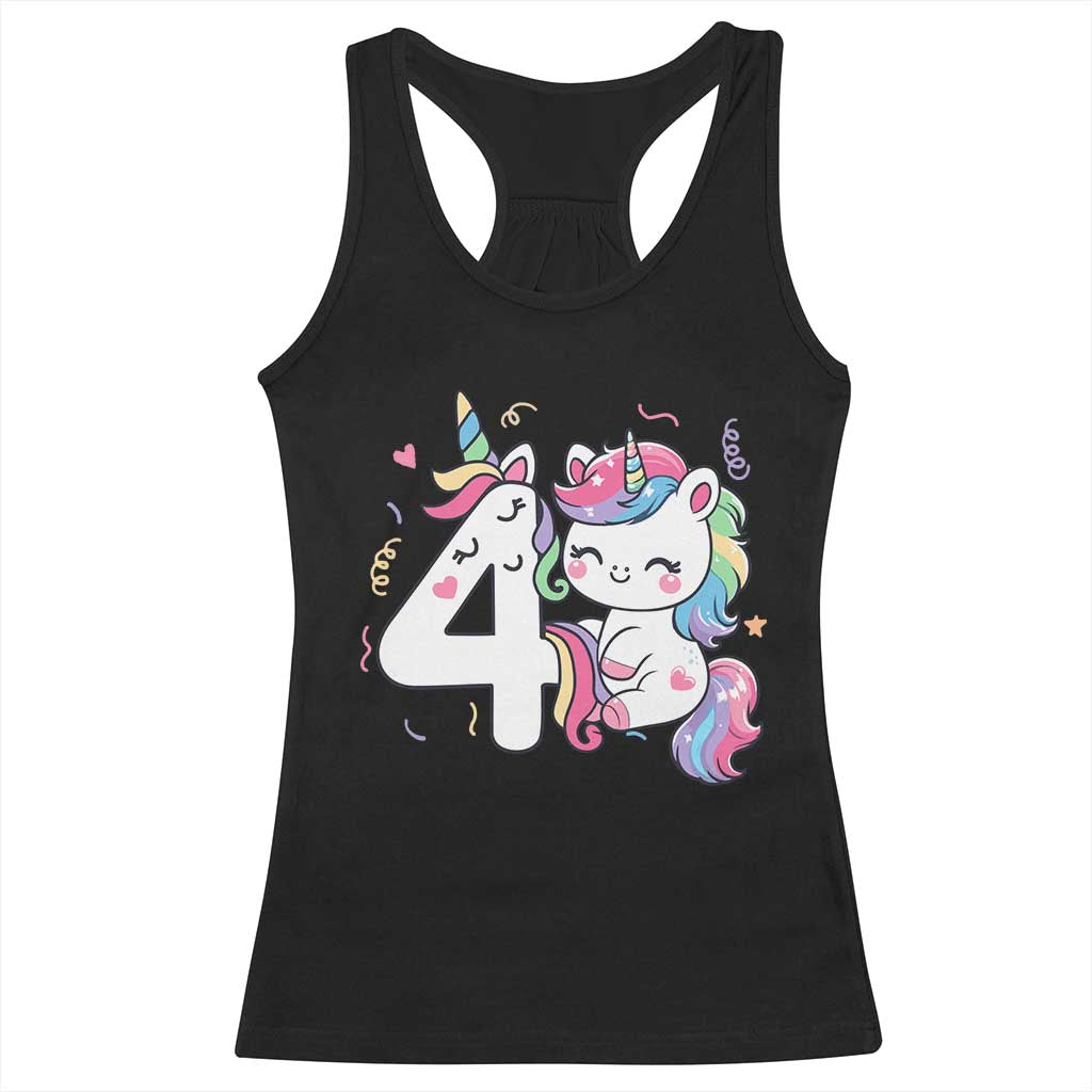 Unicorn 4th Birthday Racerback Tank Top 4 Years Old Birthday Outfit