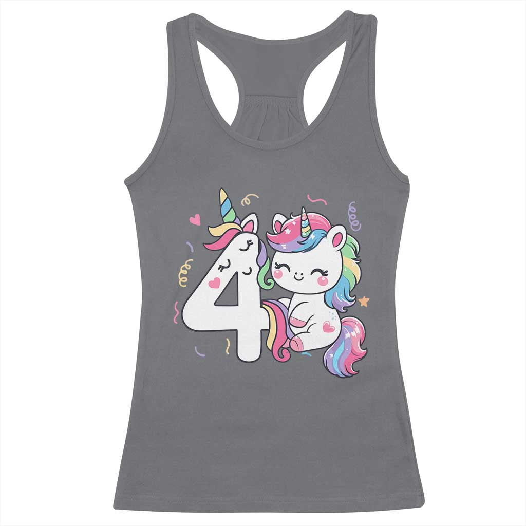 Unicorn 4th Birthday Racerback Tank Top 4 Years Old Birthday Outfit
