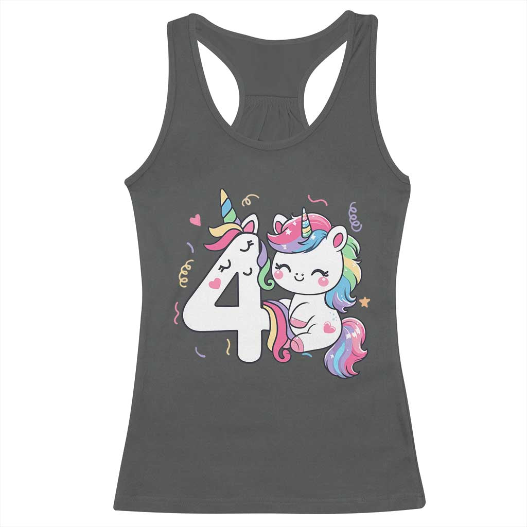 Unicorn 4th Birthday Racerback Tank Top 4 Years Old Birthday Outfit