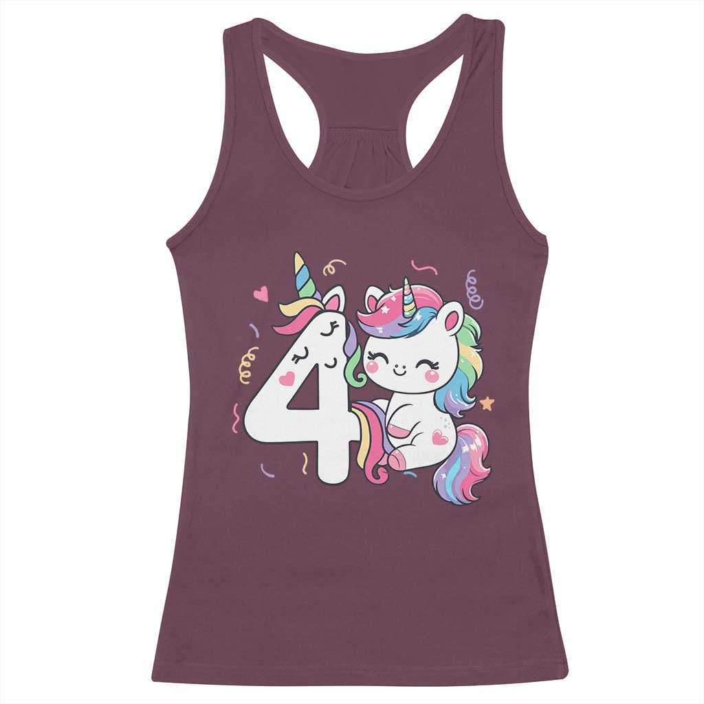 Unicorn 4th Birthday Racerback Tank Top 4 Years Old Birthday Outfit
