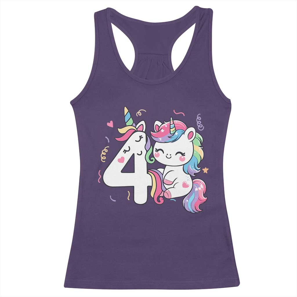 Unicorn 4th Birthday Racerback Tank Top 4 Years Old Birthday Outfit