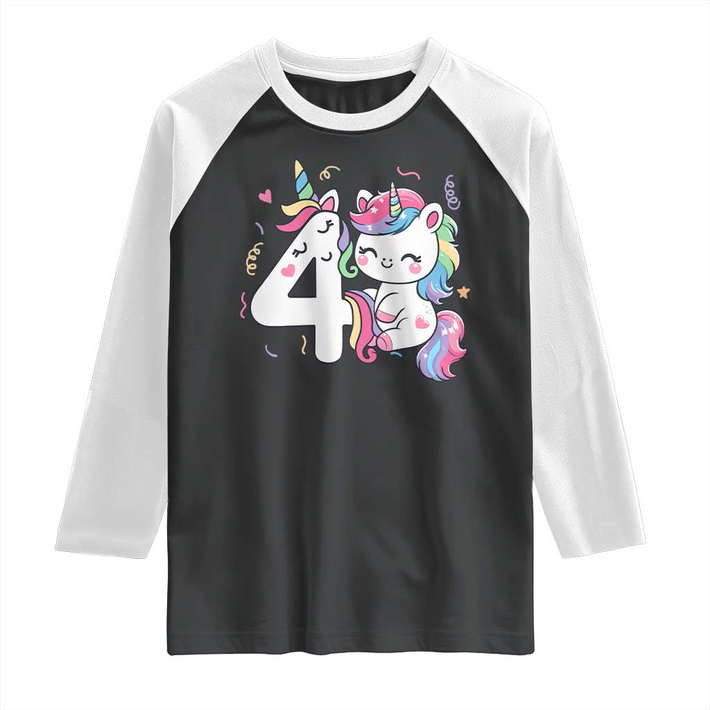 Unicorn 4th Birthday Raglan Shirt 4 Years Old Birthday Outfit