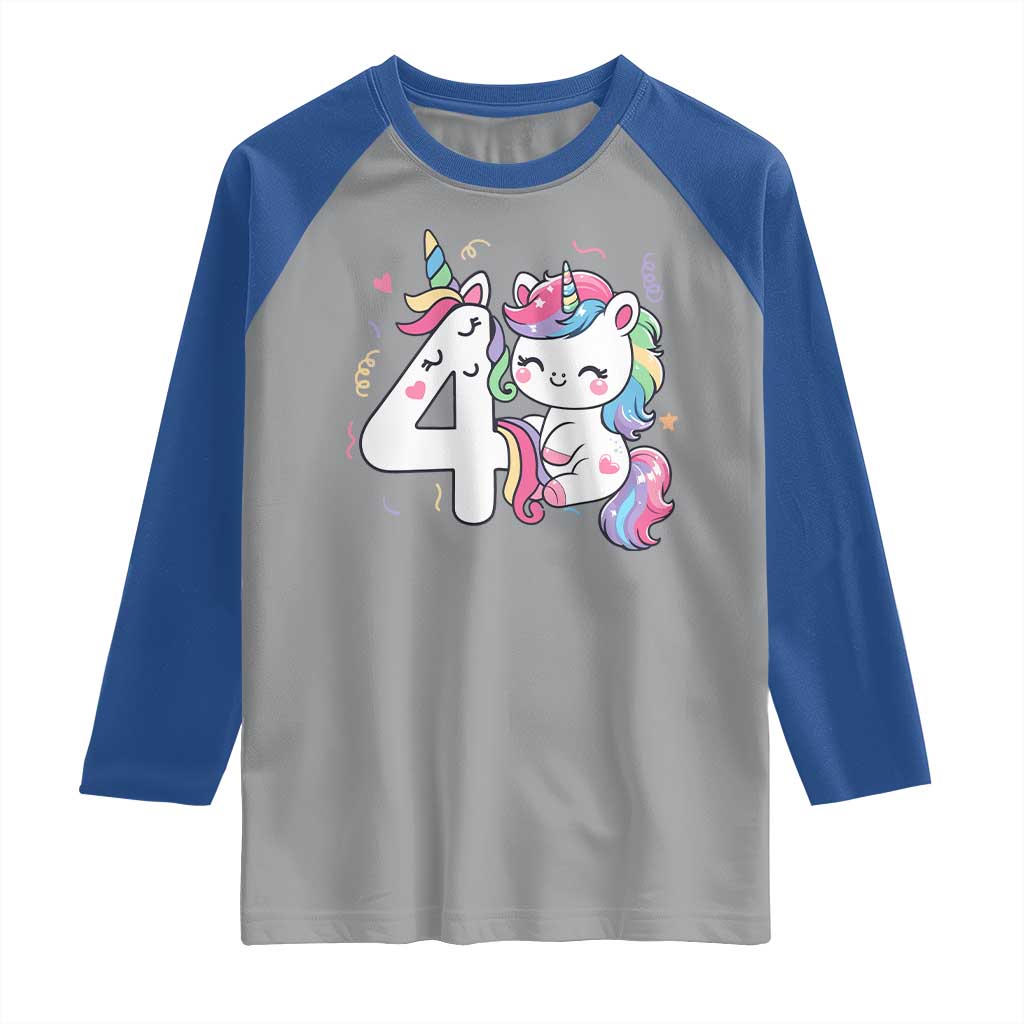 Unicorn 4th Birthday Raglan Shirt 4 Years Old Birthday Outfit