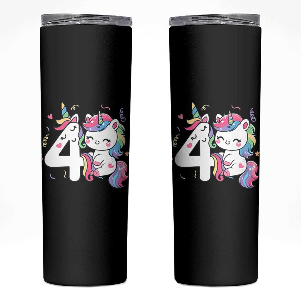 Unicorn 4th Birthday Skinny Tumbler 4 Years Old Birthday Outfit